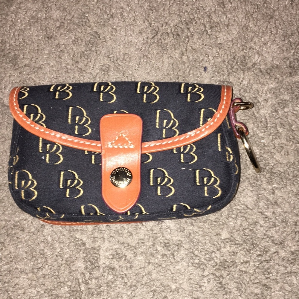 Dooney & Bourke Black & Tan Canvas Logo Wristlet